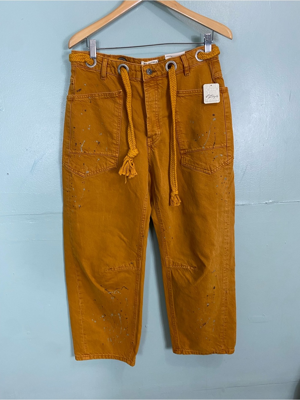 Free People Moxie Pull On Barrel Jeans Tangerine Peel Orange Size 27 - Picture 2 of 5